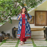 Maroon & Indigo Pinecone Cape Co-ord Set