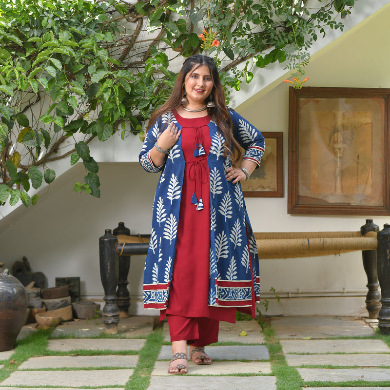 Maroon & Indigo Pinecone Cape Co-ord Set