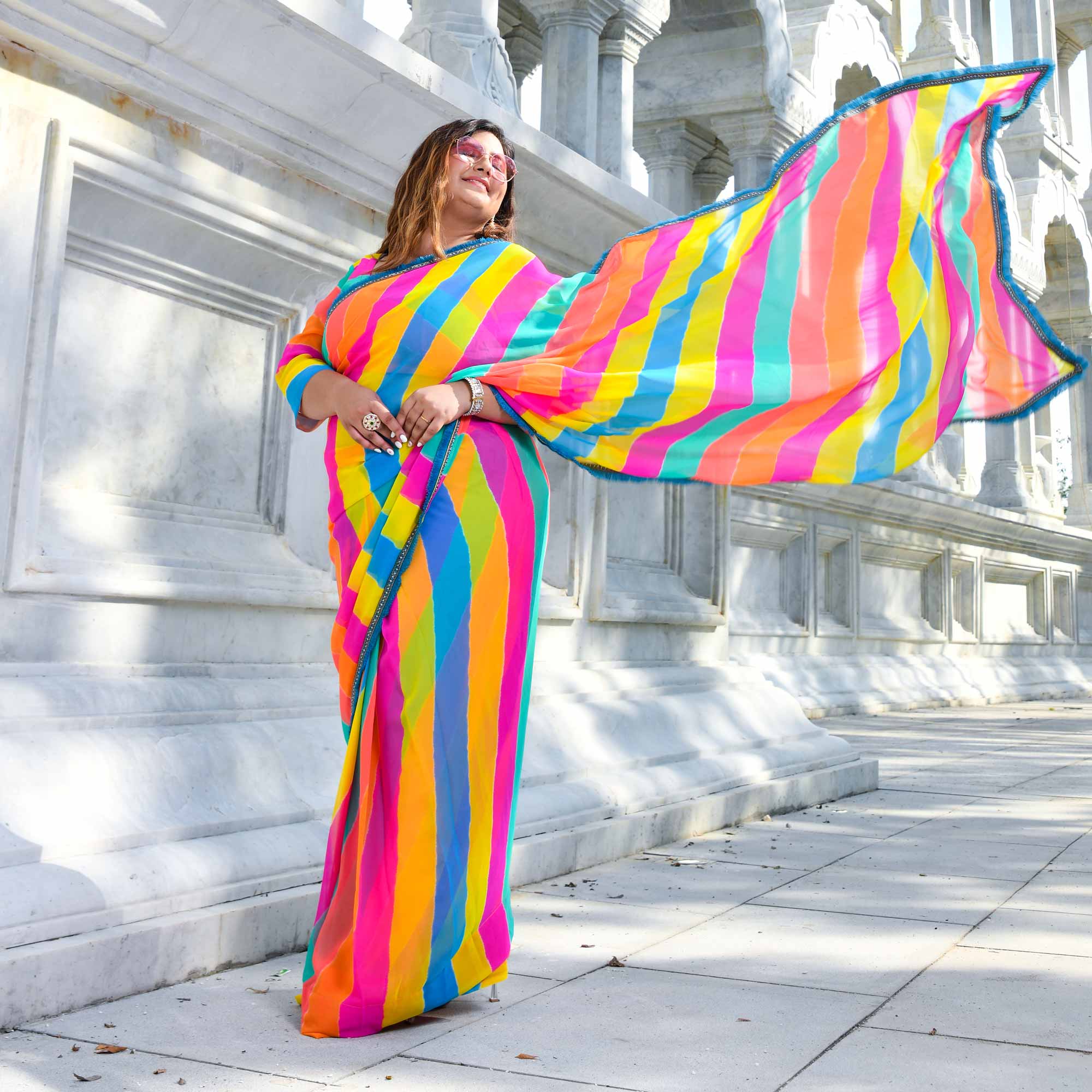 Twirl of Tradition Leheriya Georgette Pre Draped Saree
