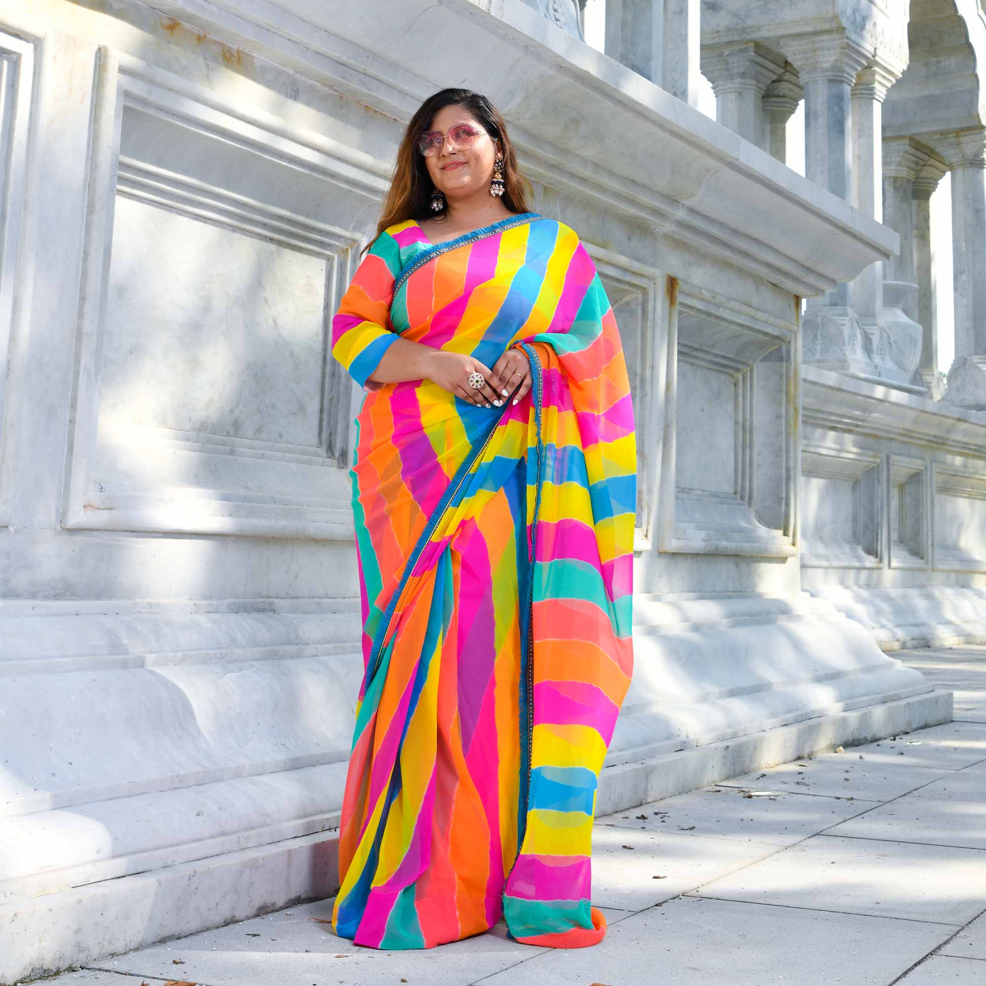 Twirl of Tradition Leheriya Georgette Pre Draped Saree