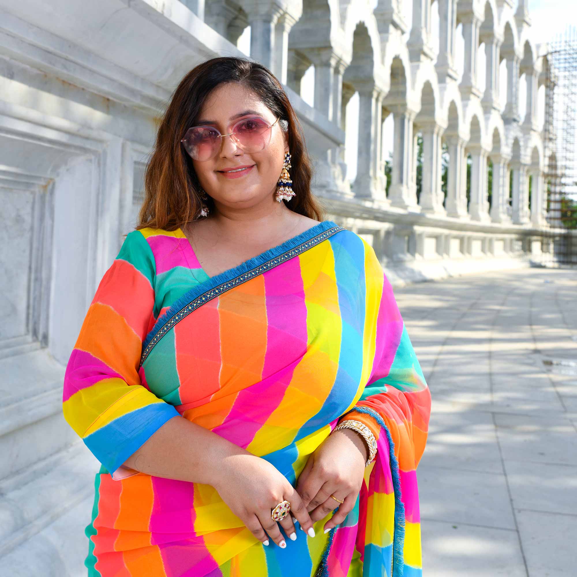 Twirl of Tradition Leheriya Georgette Pre Draped Saree