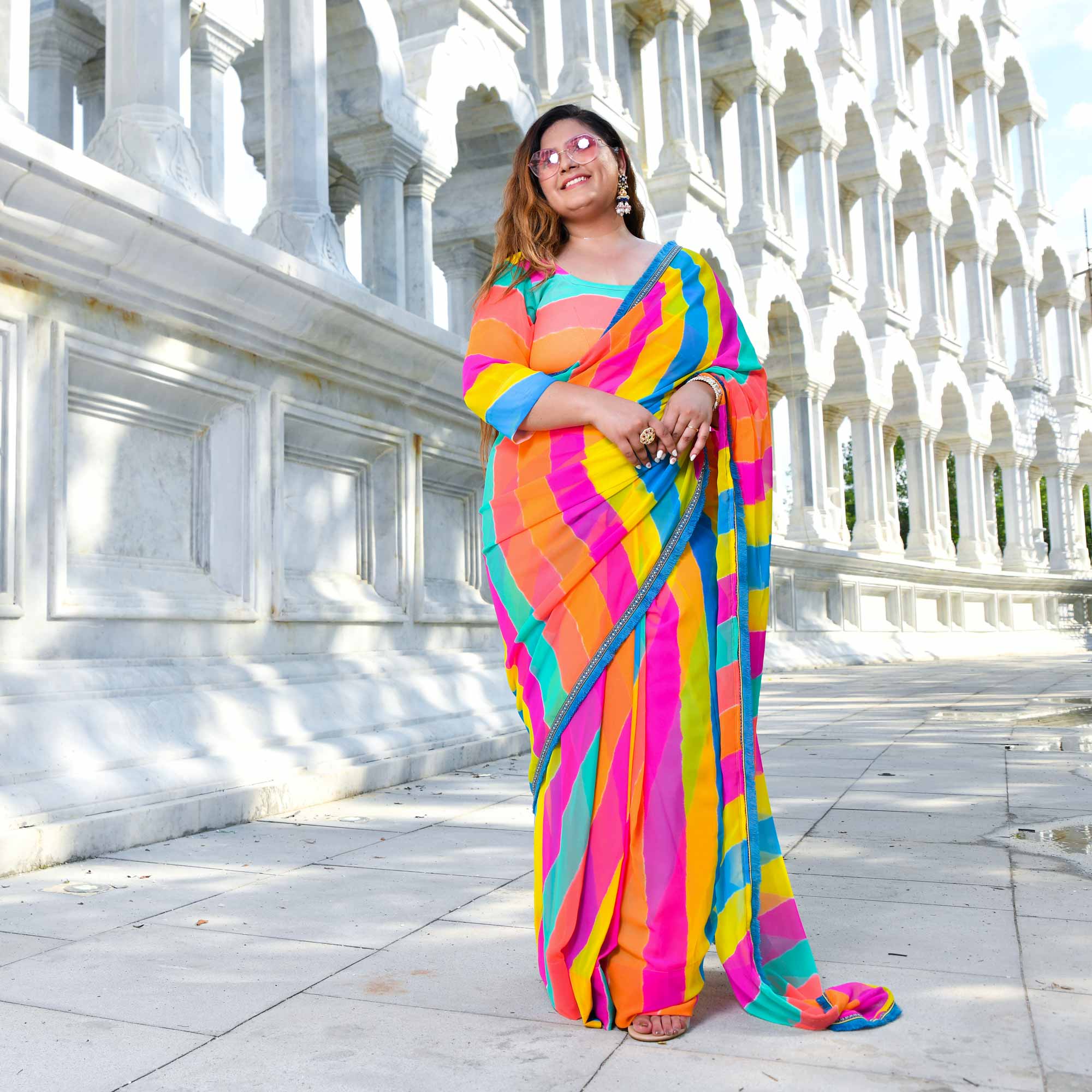Twirl of Tradition Leheriya Georgette Pre Draped Saree