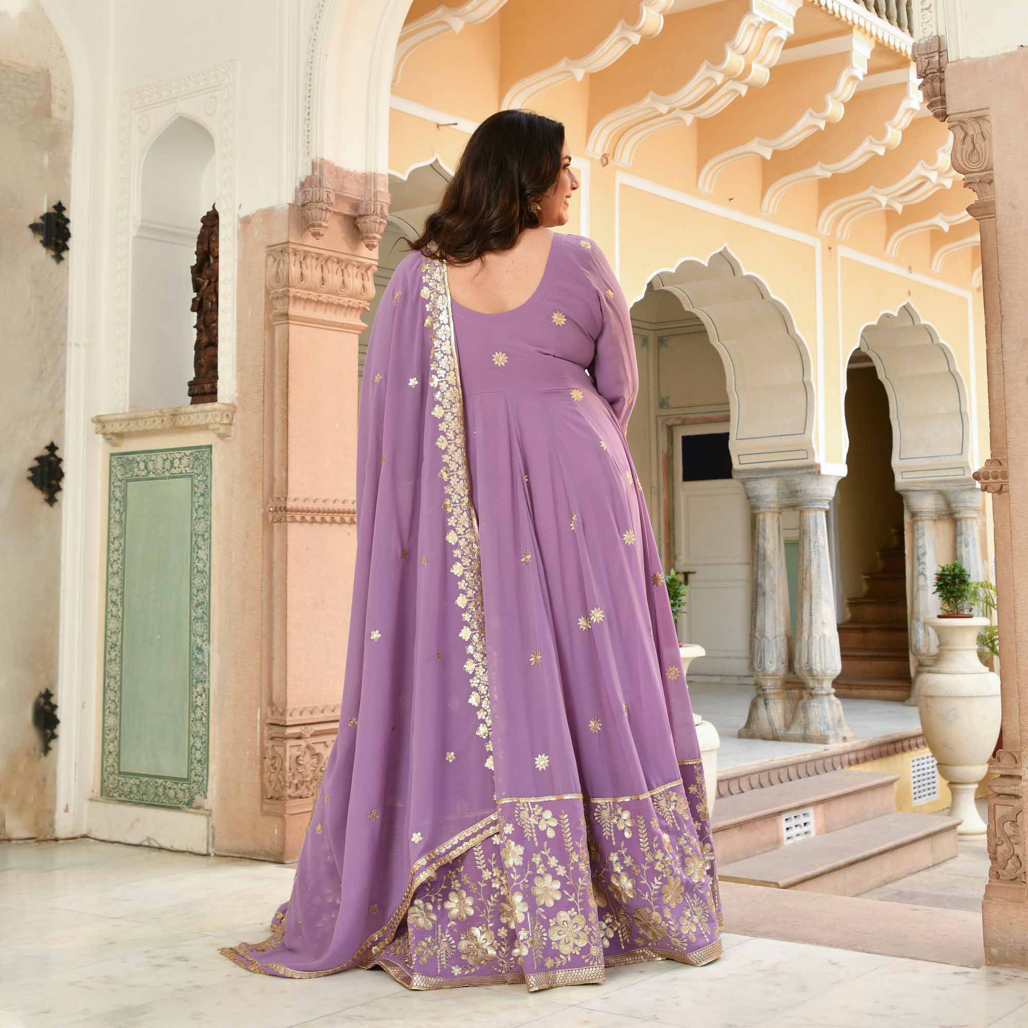 Kaju Katli- Periwrinkle Purple Embroidered Georgette Anarkali Set
