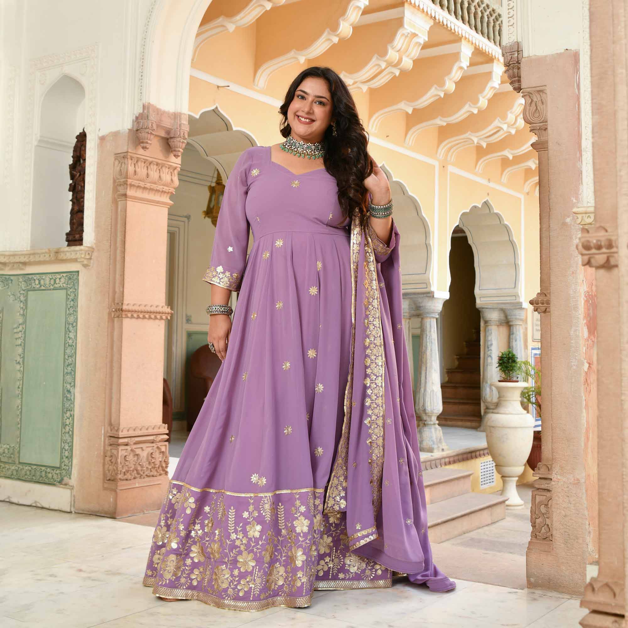 Kaju Katli- Periwrinkle Purple Embroidered Georgette Anarkali Set