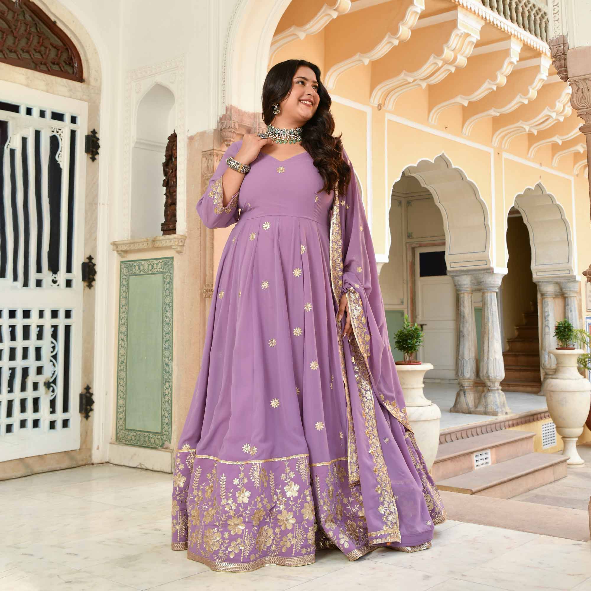 Kaju Katli- Periwrinkle Purple Embroidered Georgette Anarkali Set