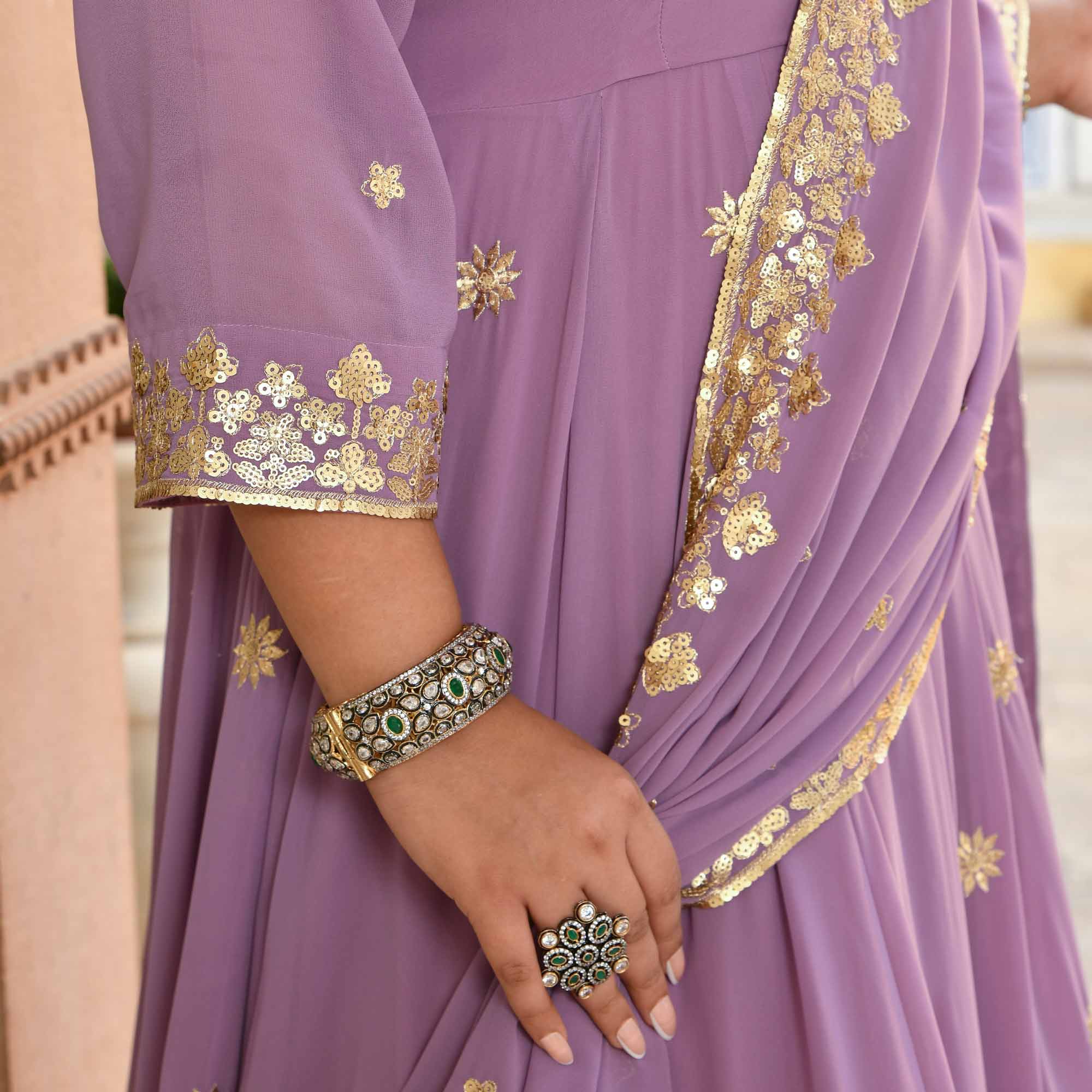 Kaju Katli- Periwrinkle Purple Embroidered Georgette Anarkali Set