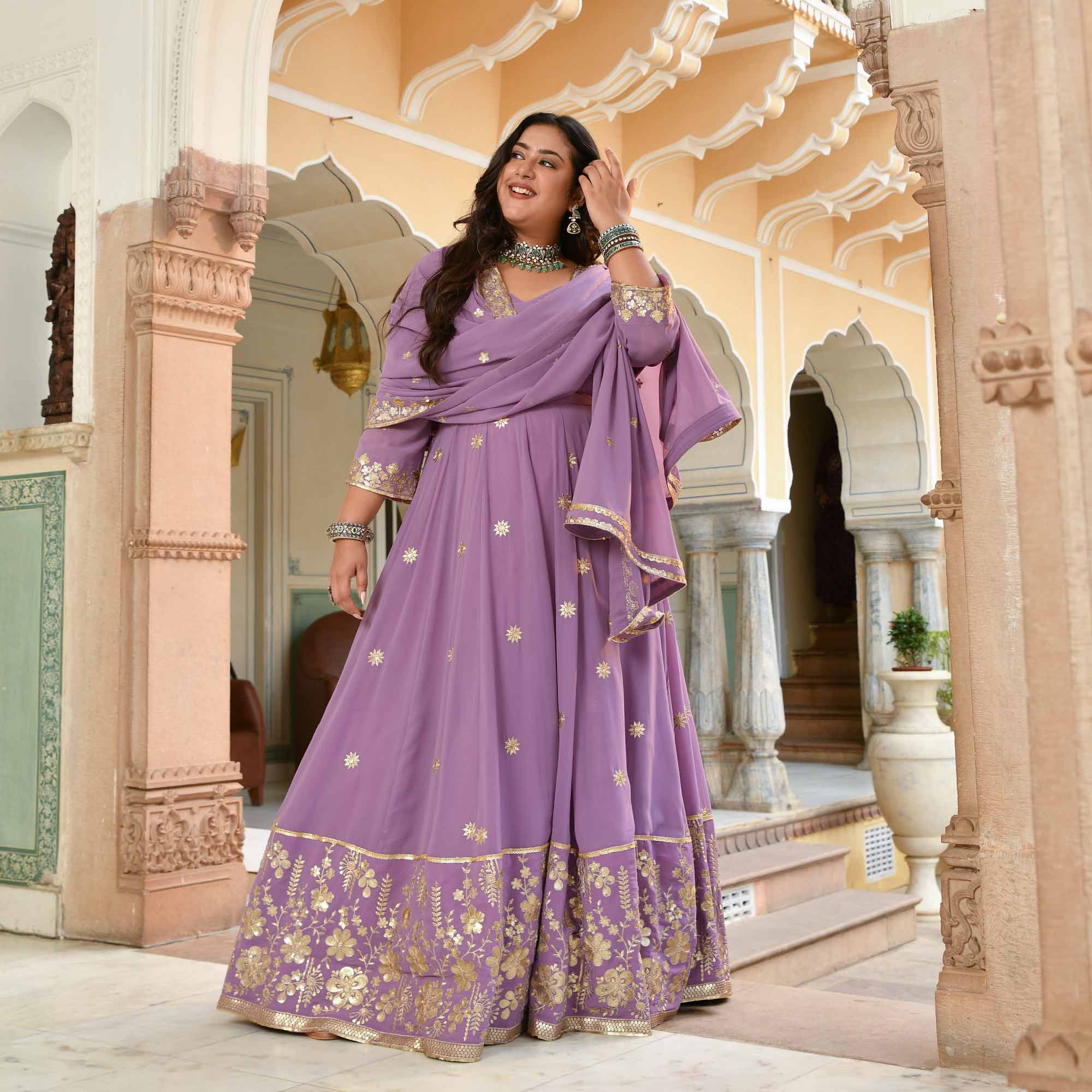 Kaju Katli- Periwrinkle Purple Embroidered Georgette Anarkali Set