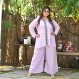 Pearly Lilac Parsi Embroidered Georgette Co-Ord Set
