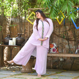 Pearly Lilac Parsi Embroidered Georgette Co-Ord Set