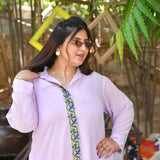 Pearly Lilac Parsi Embroidered Georgette Co-Ord Set