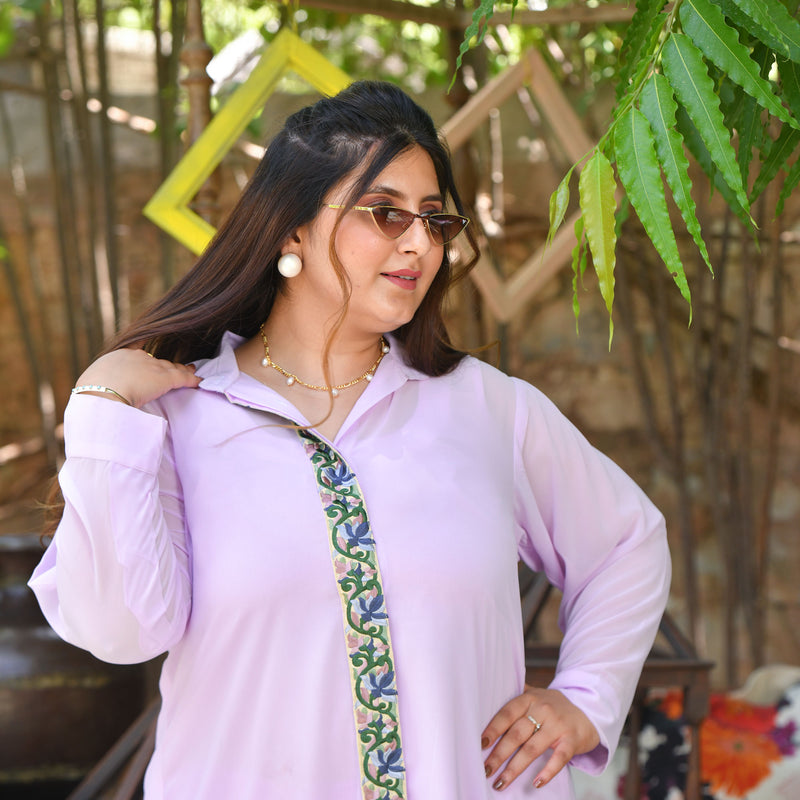 Pearly Lilac Parsi Embroidered Georgette Co-Ord Set