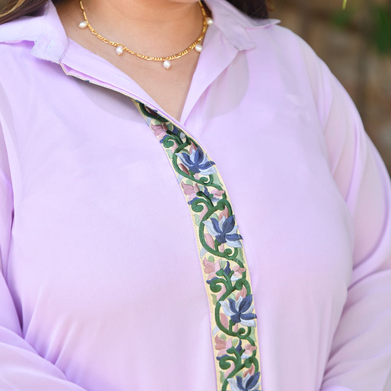 Pearly Lilac Parsi Embroidered Georgette Co-Ord Set