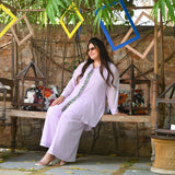 Pearly Lilac Parsi Embroidered Georgette Co-Ord Set