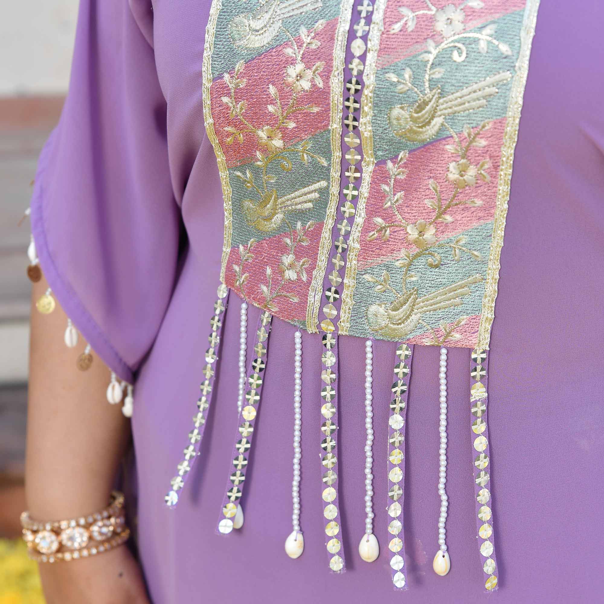 Always You- Lilac Purple Thread & Gota Embroidered Georgette Cape Kaaftan Set