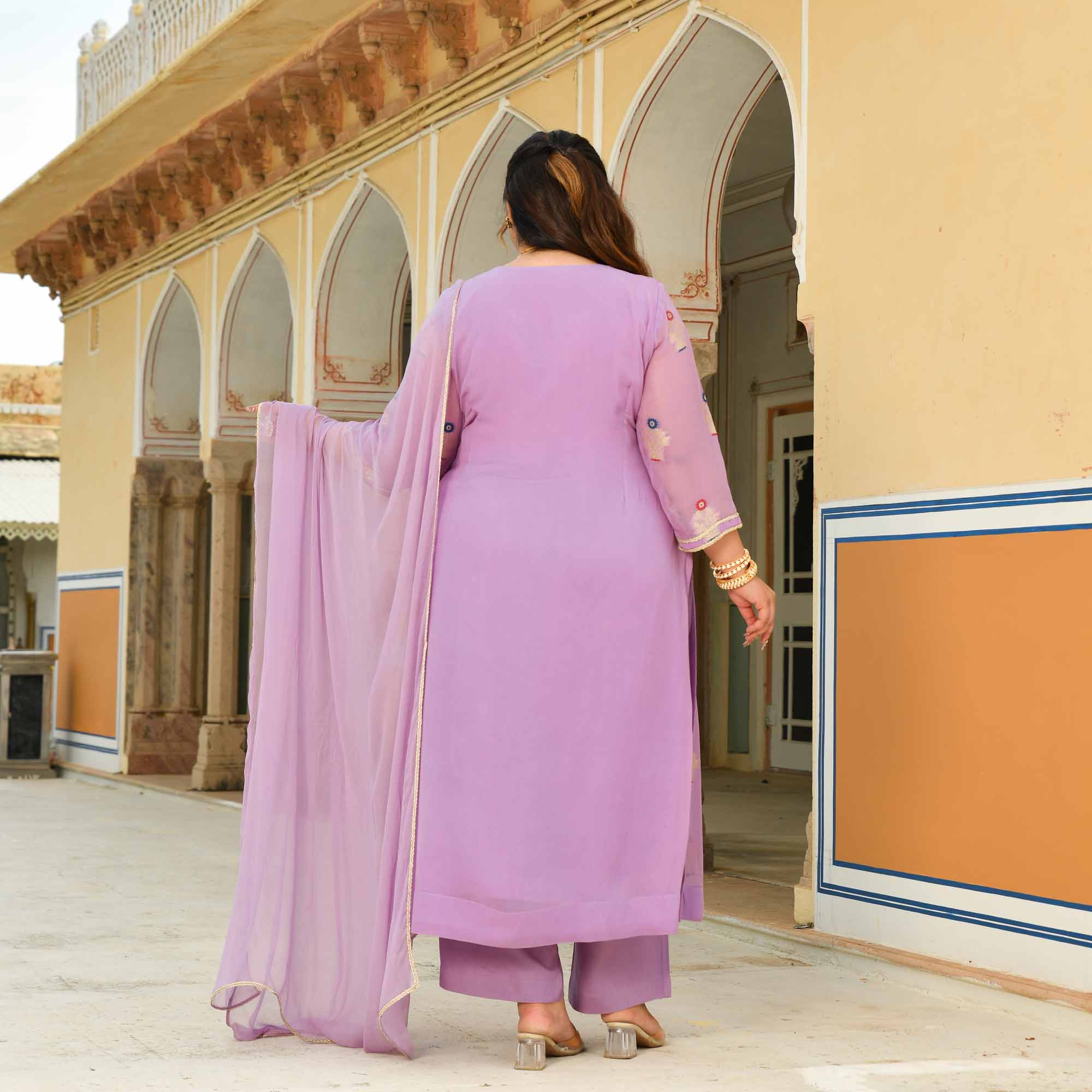 Darpan - Lilac Purple Banarasi Pure Georgette Suit set