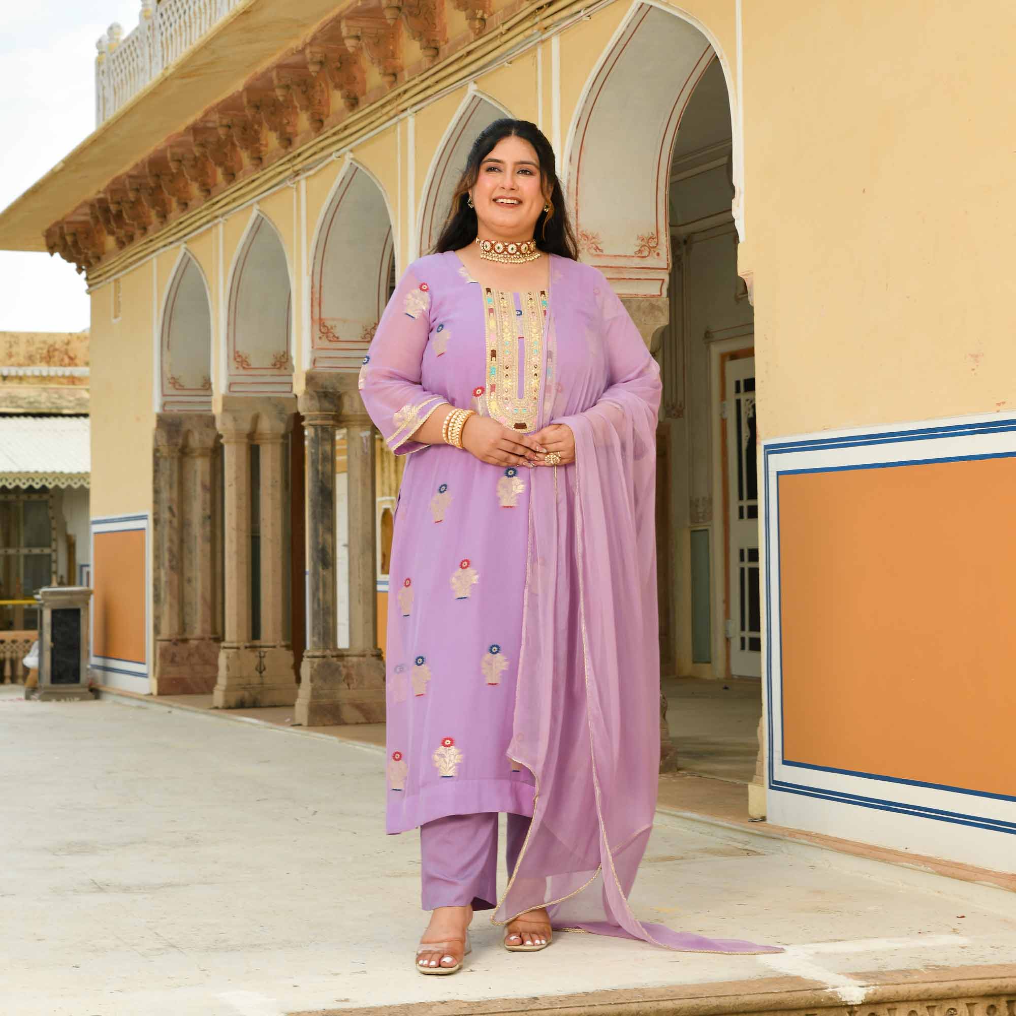 Darpan - Lilac Purple Banarasi Pure Georgette Suit set