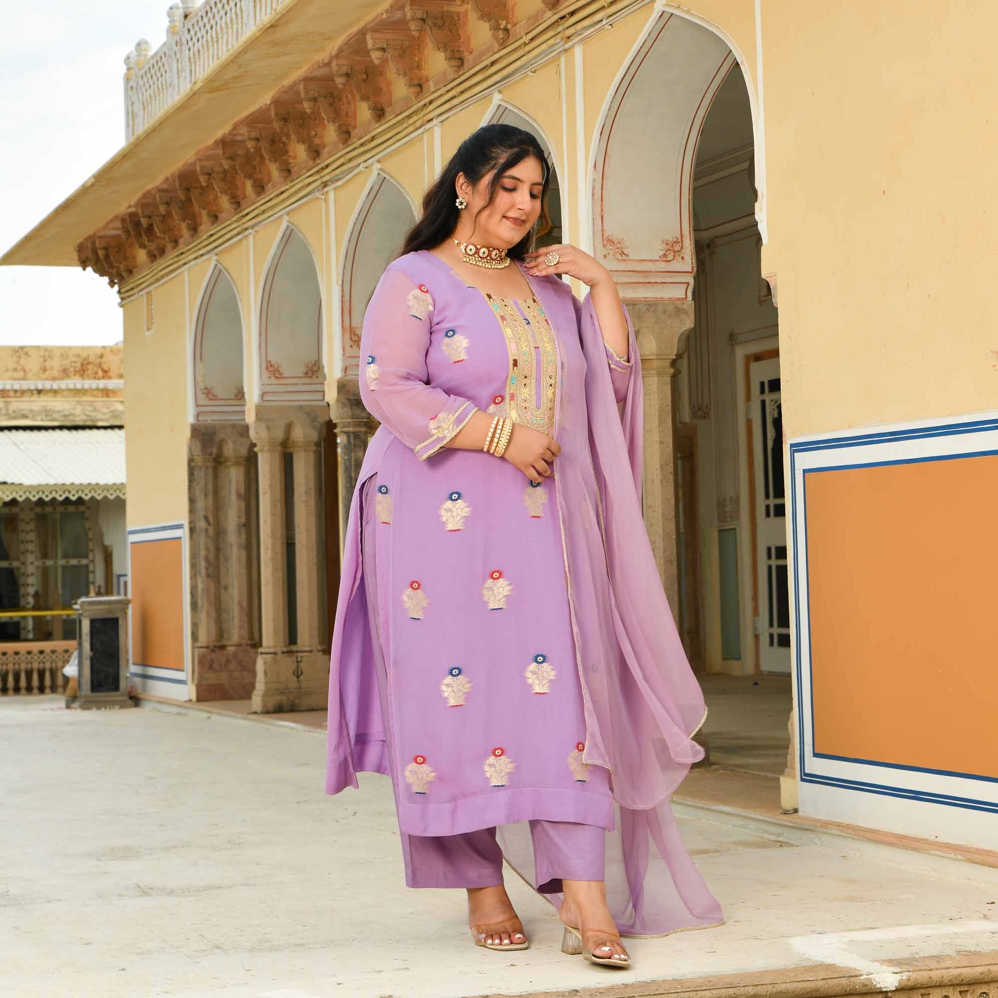 Darpan - Lilac Purple Banarasi Pure Georgette Suit set
