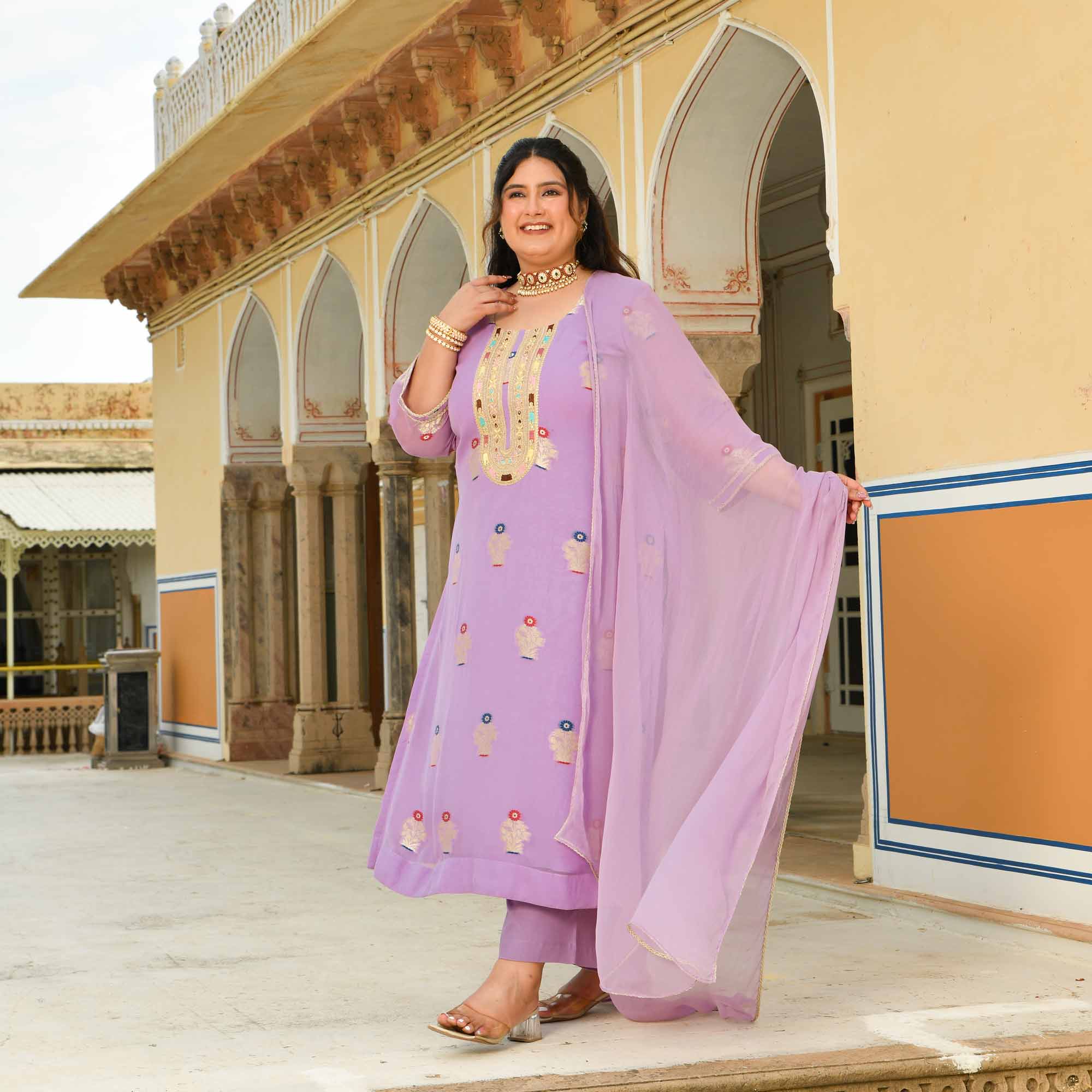 Darpan - Lilac Purple Banarasi Pure Georgette Suit set