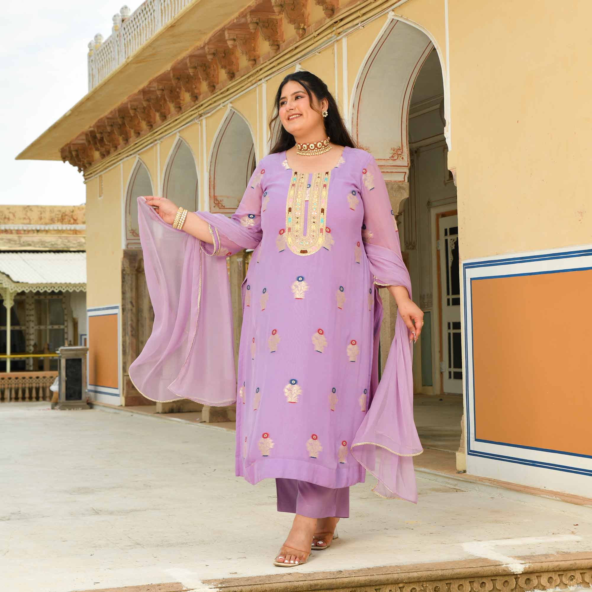 Darpan - Lilac Purple Banarasi Pure Georgette Suit set