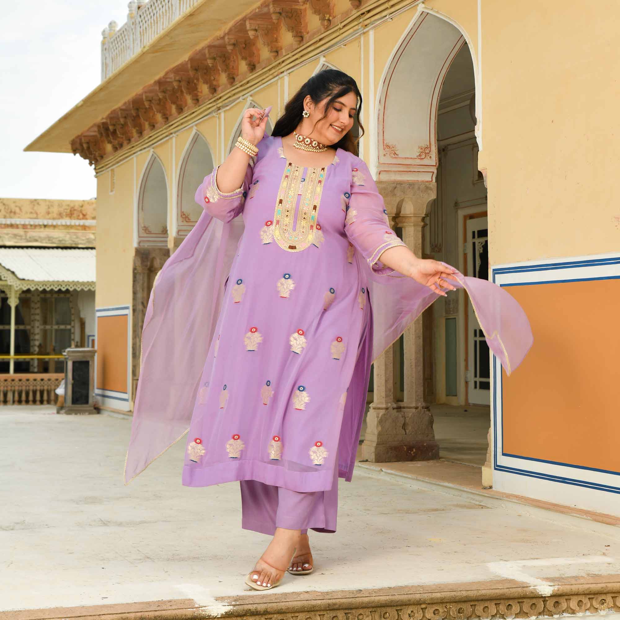 Darpan - Lilac Purple Banarasi Pure Georgette Suit set