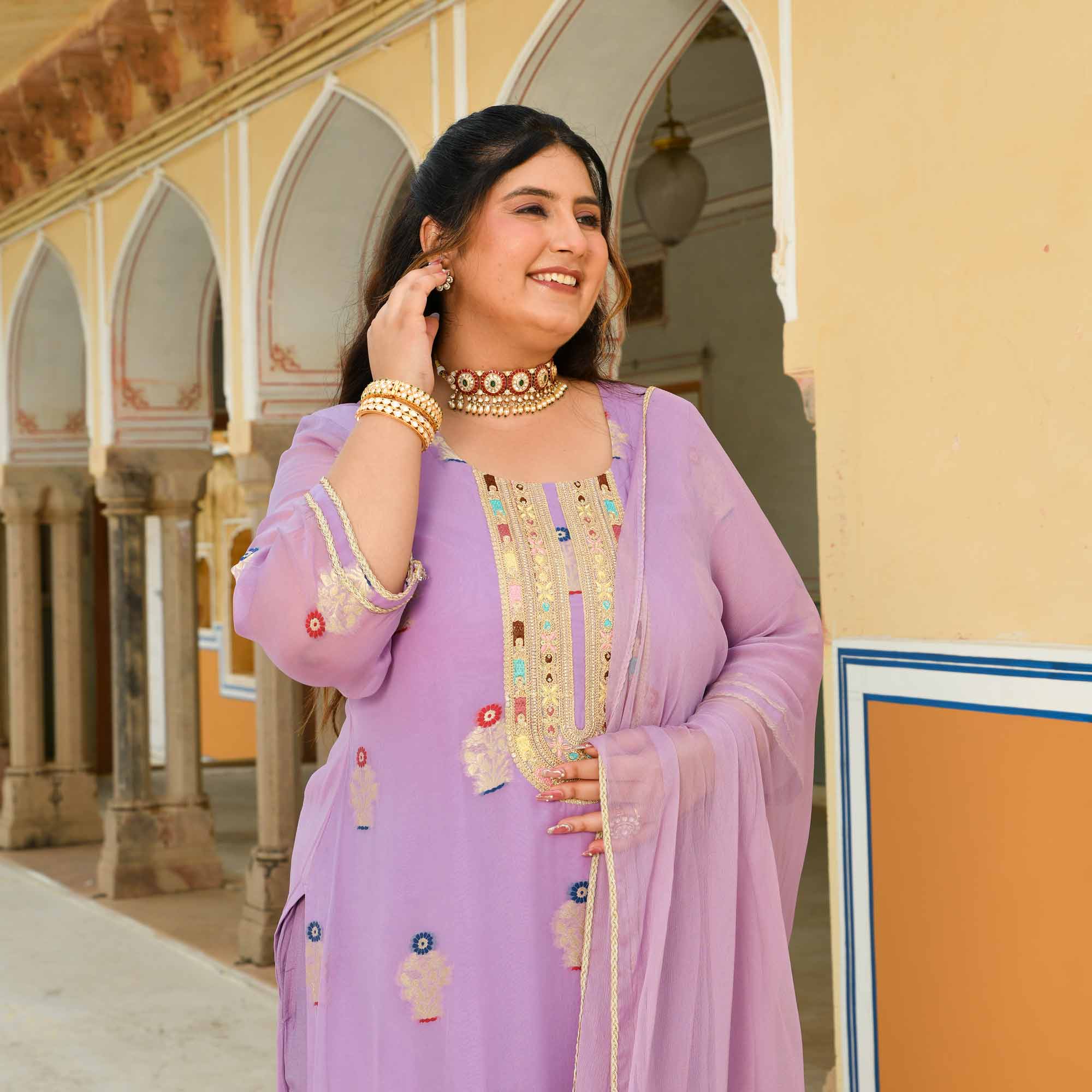 Darpan - Lilac Purple Banarasi Pure Georgette Suit set