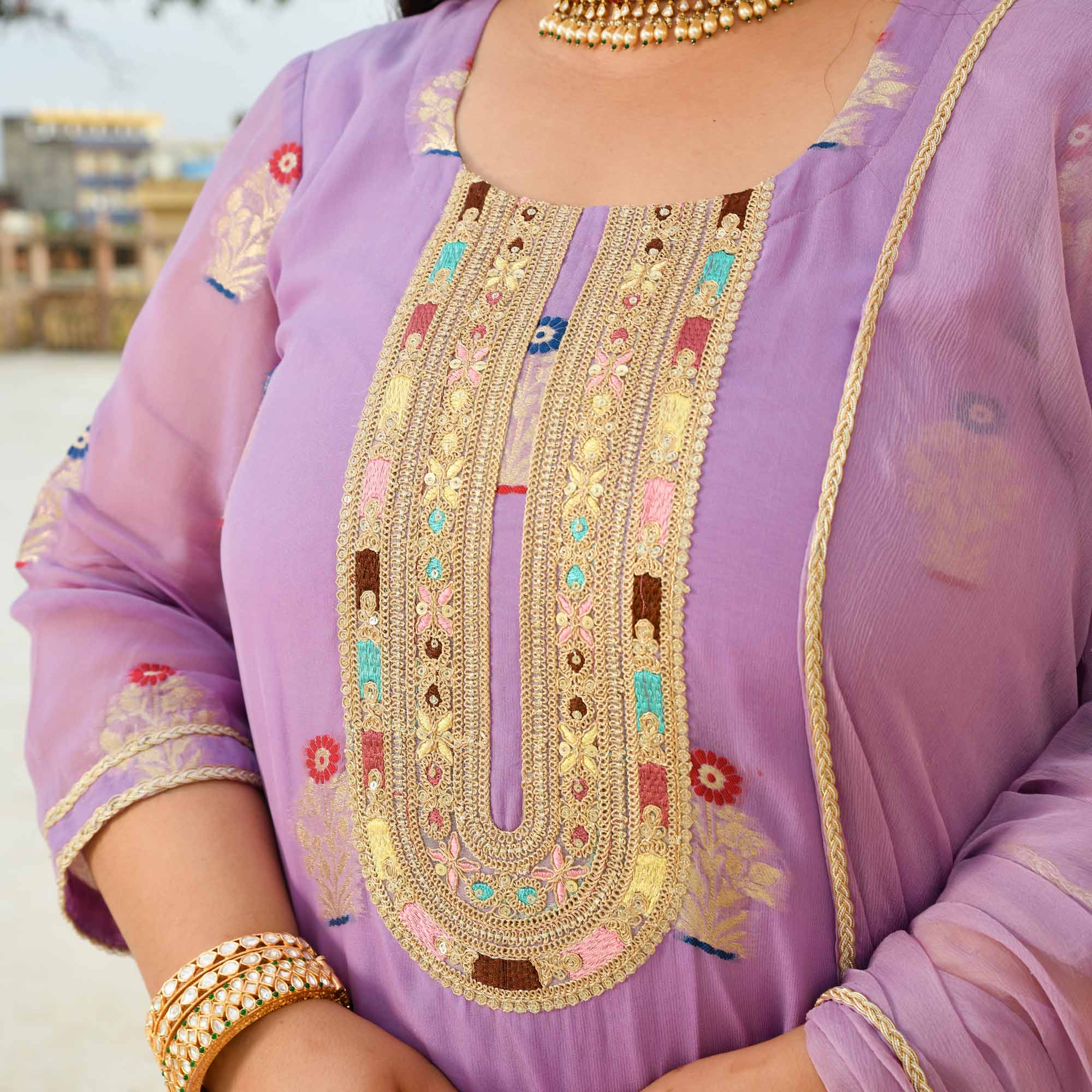 Darpan - Lilac Purple Banarasi Pure Georgette Suit set