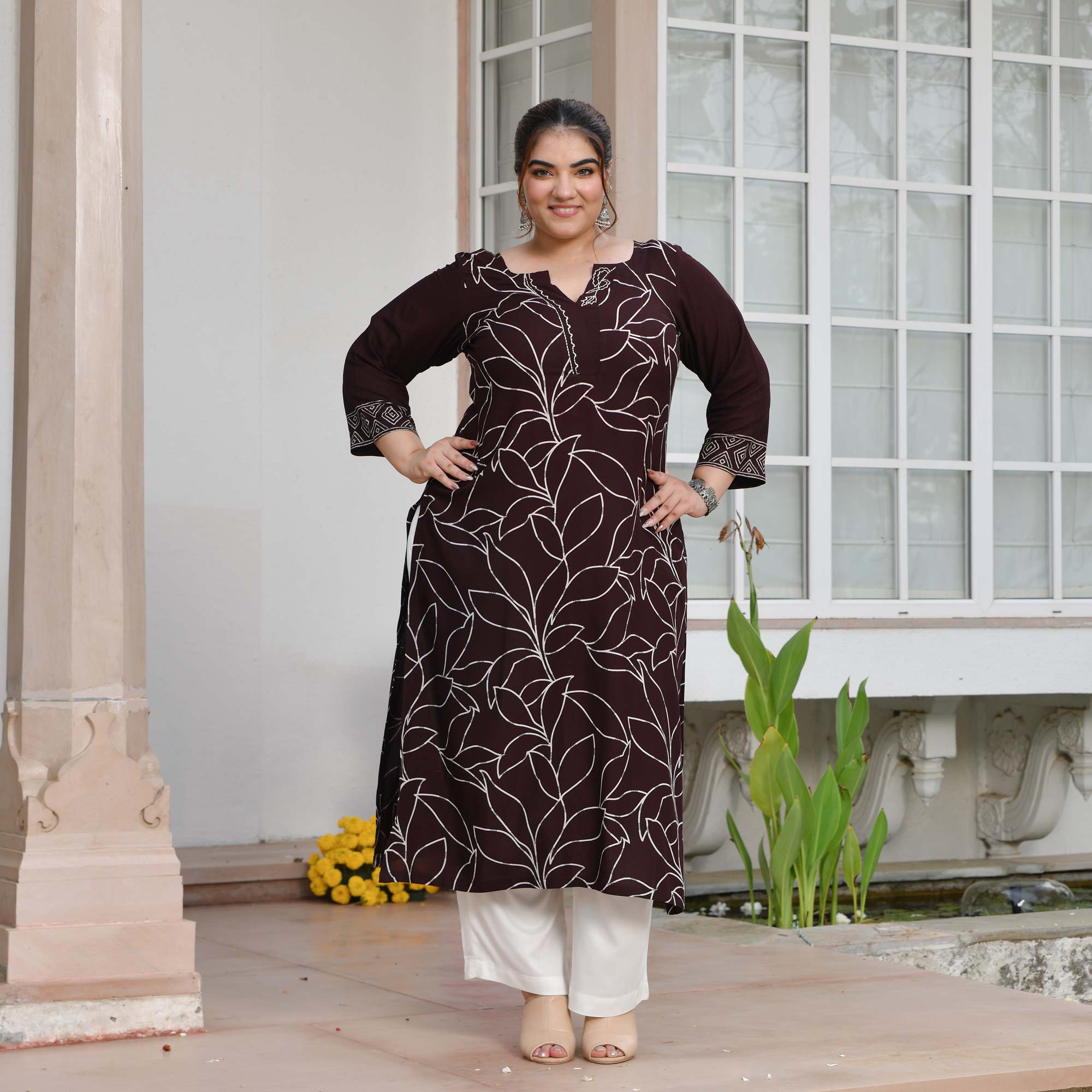 Lucy- Cola Floral Embroidered Rayon Cotton Kurta
