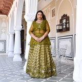 Jeweled Jade Banarasi Sequin Embroidered Jacket Lehenga Set
