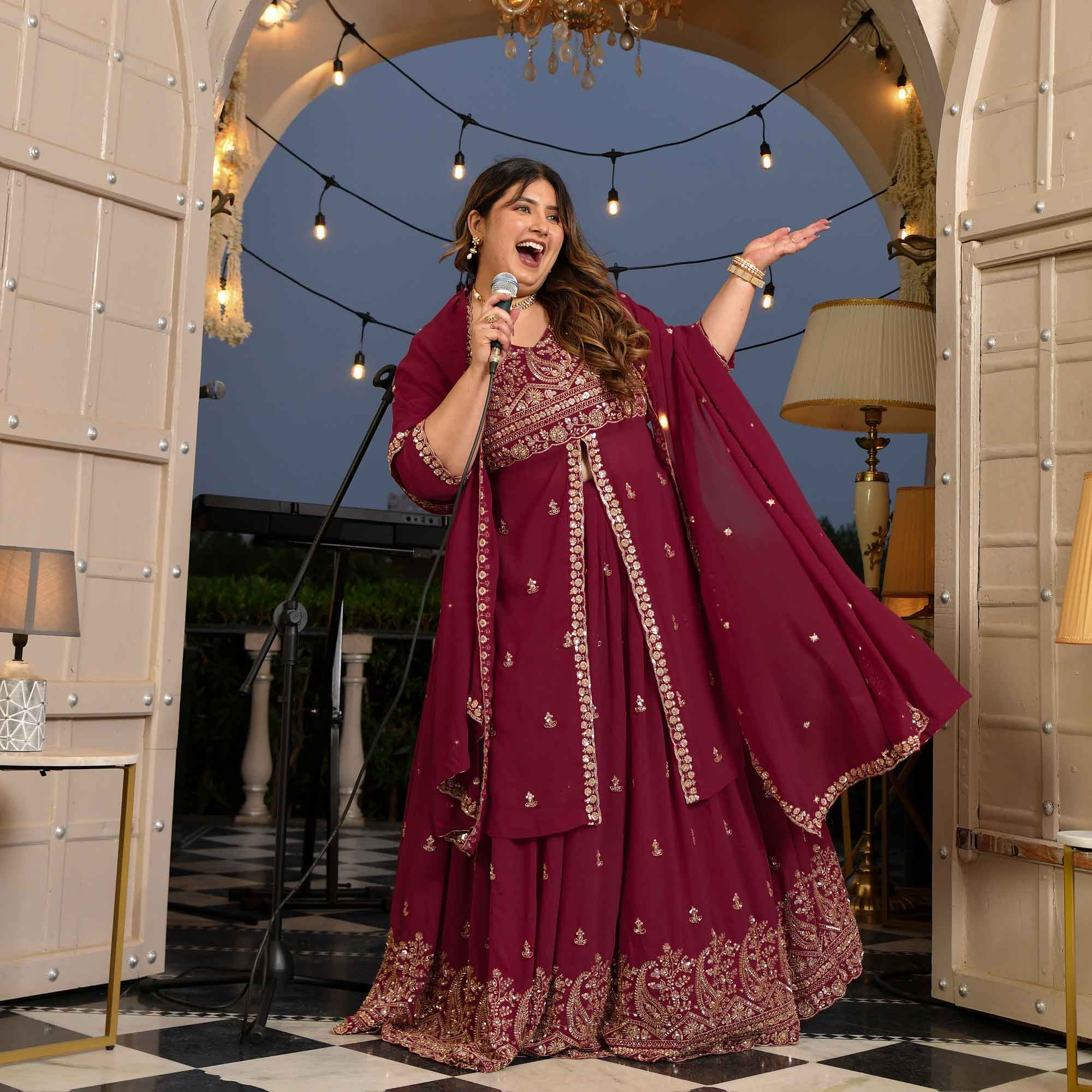 Mehbooba- Rose Magenta Cutdana Embroidered Georgette Lehenga Set