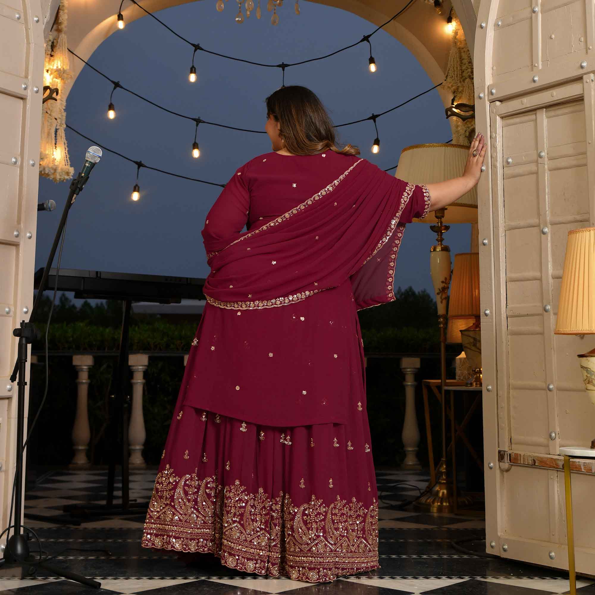 Mehbooba- Rose Magenta Cutdana Embroidered Georgette Lehenga Set