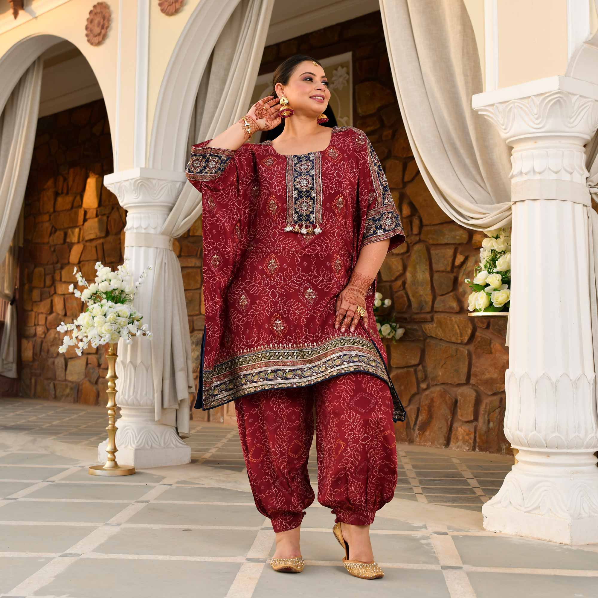 Mehrangarh- Deep Maroon Fusion Bandhani Pure Crepe Co-Ord Set