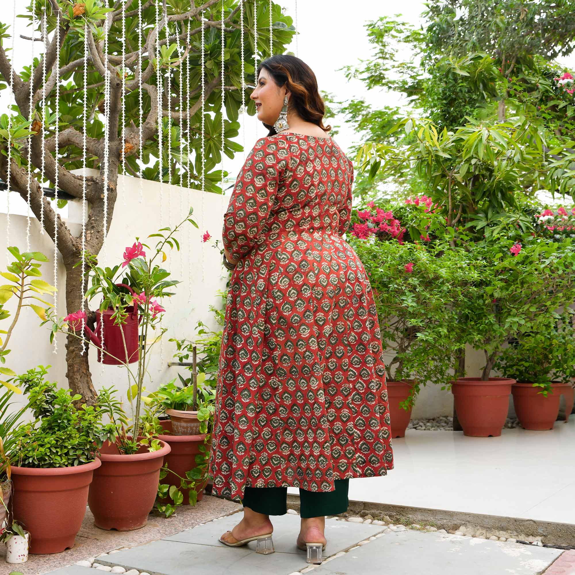Chameli- Maroon Butta Handblock Printed Pure Cotton Anarkali Set