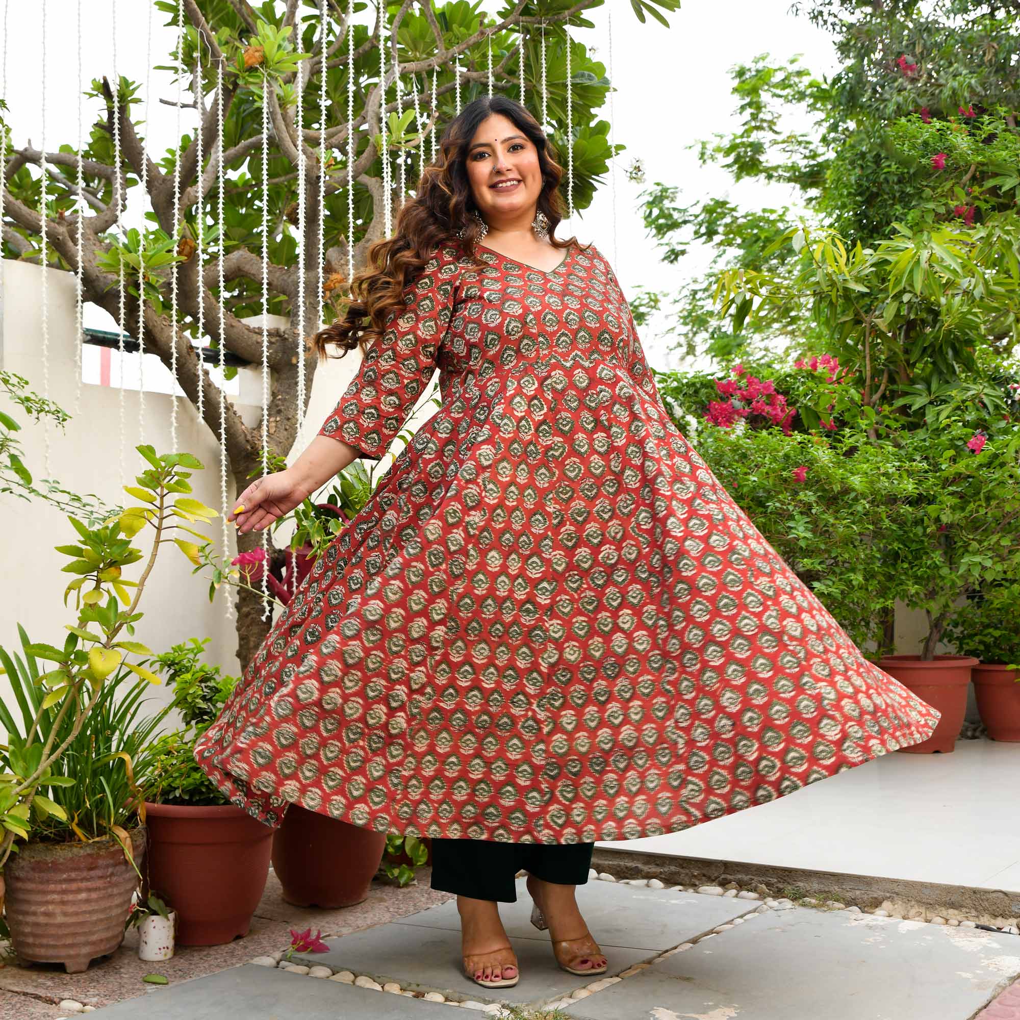 Chameli- Maroon Butta Handblock Printed Pure Cotton Anarkali Set