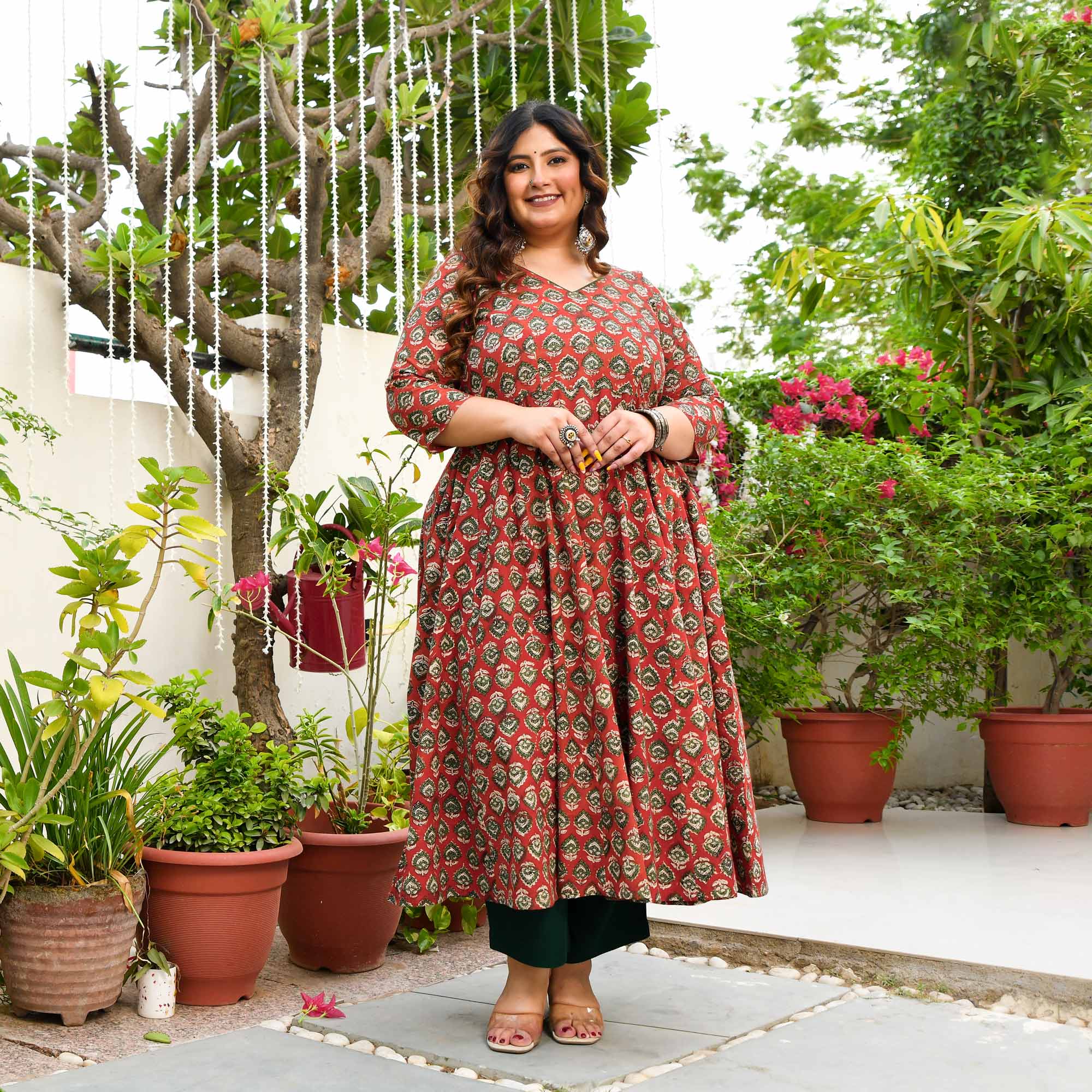 Chameli- Maroon Butta Handblock Printed Pure Cotton Anarkali Set