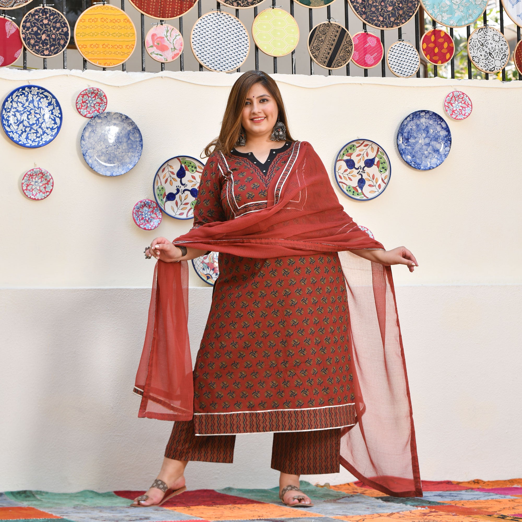 Rosewood Elegance Floral Gota Suit Set