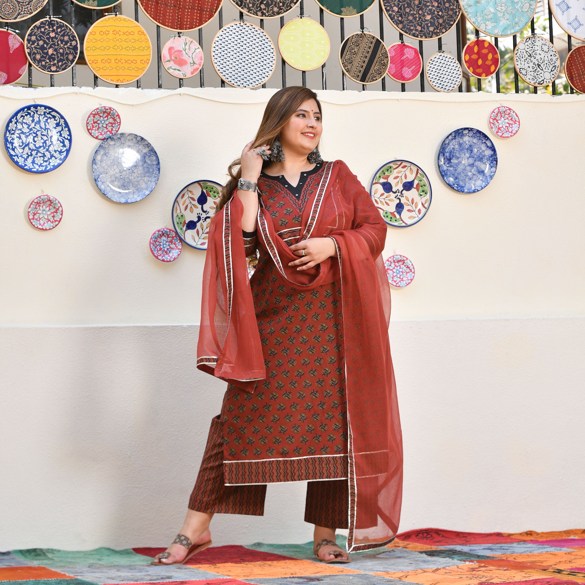 Rosewood Elegance Floral Gota Suit Set