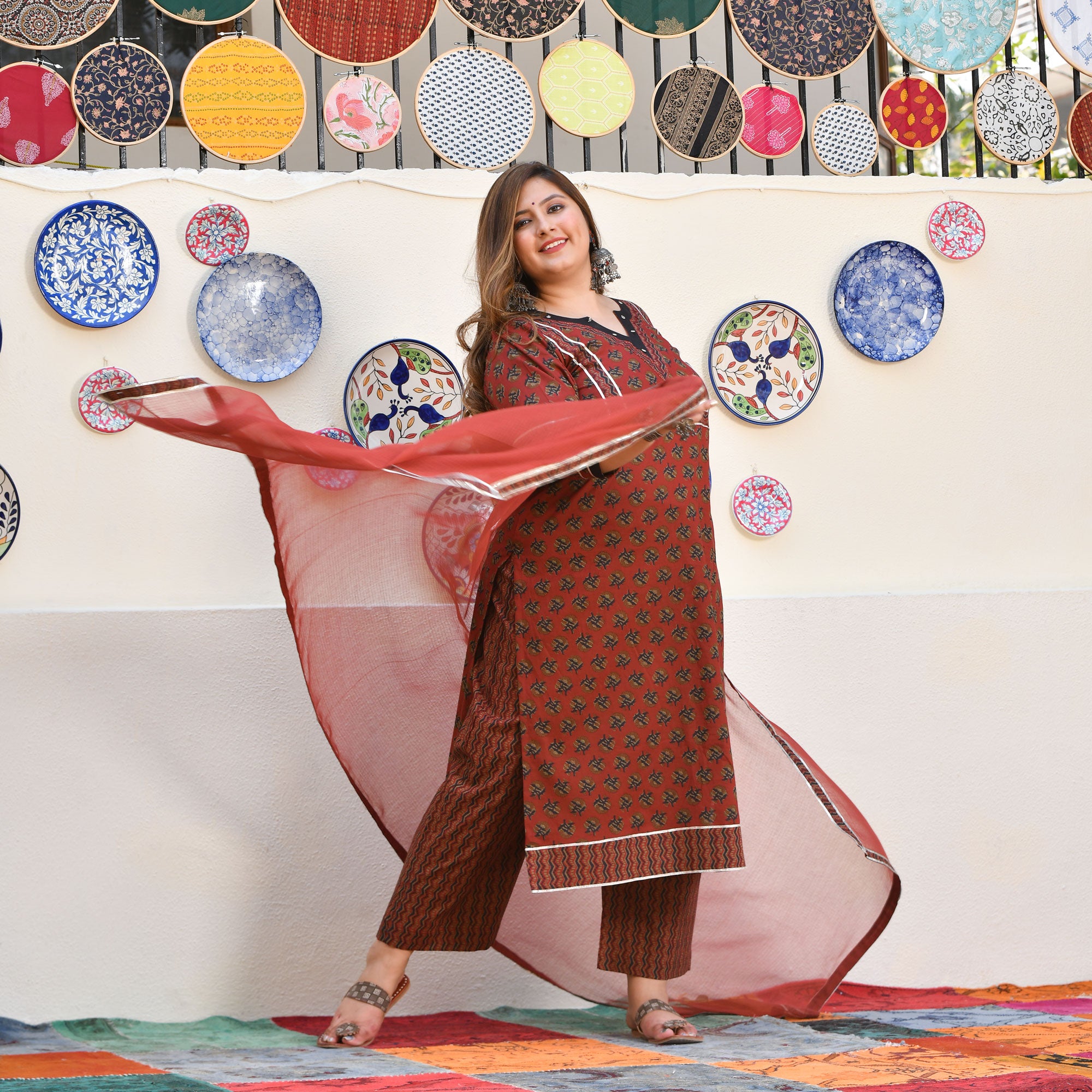 Rosewood Elegance Floral Gota Suit Set