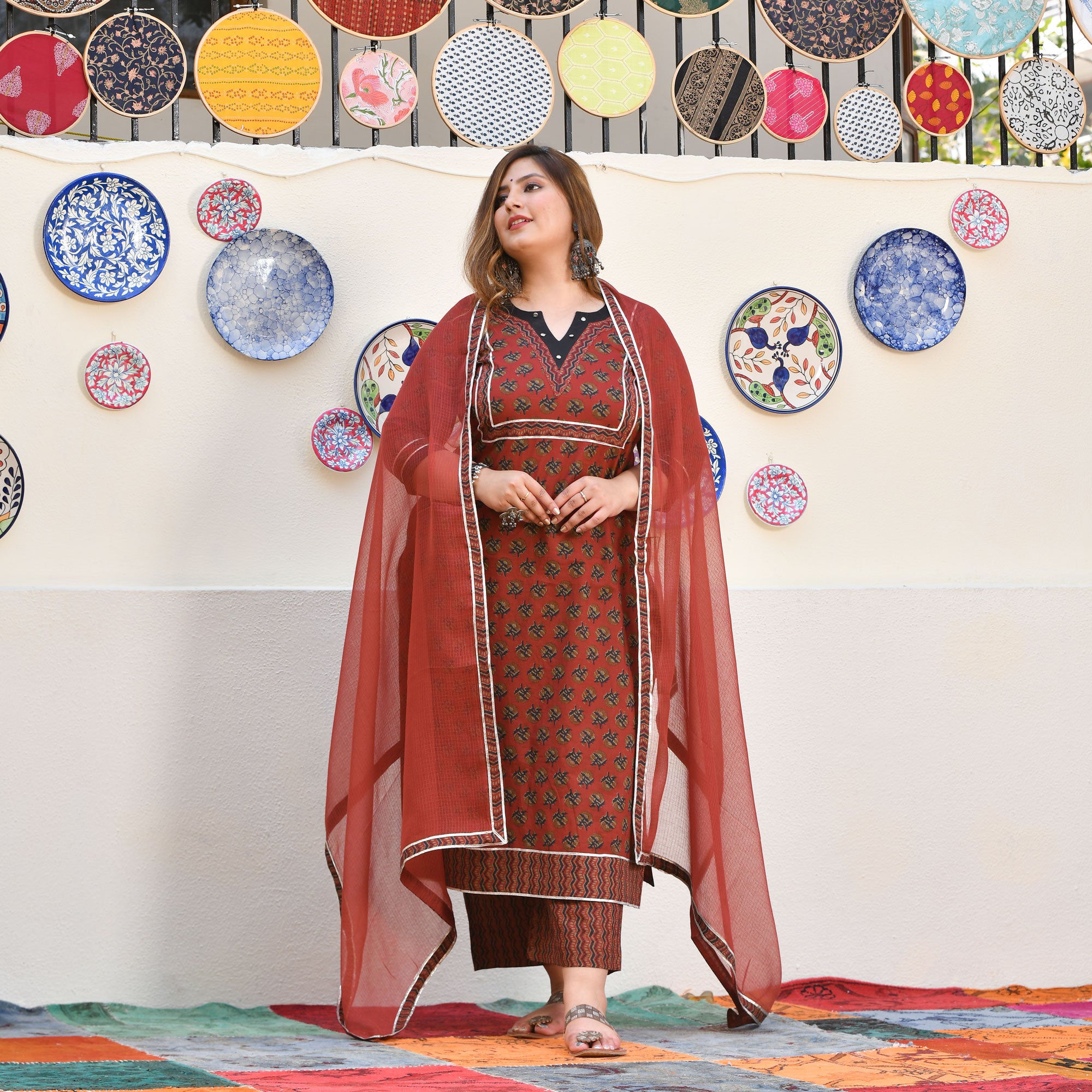 Rosewood Elegance Floral Gota Suit Set