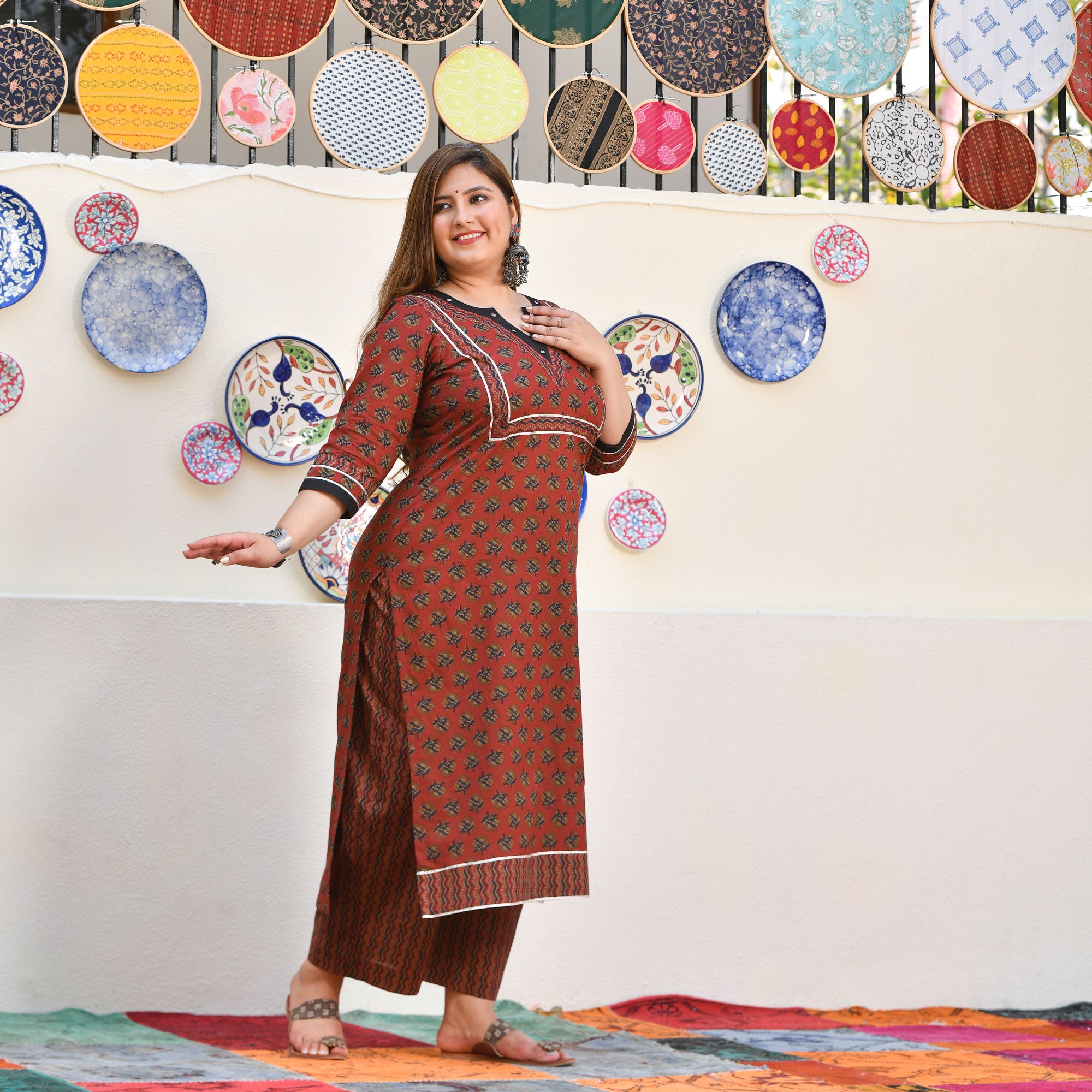 Rosewood Elegance Floral Gota Suit Set