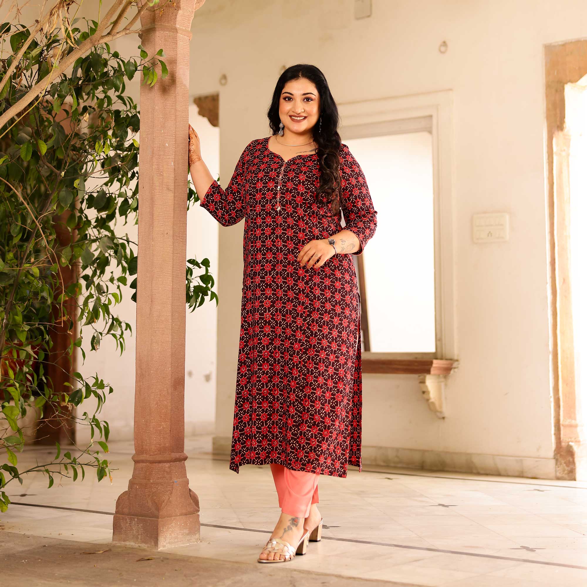 Redwood & Peach Rayon Kurta