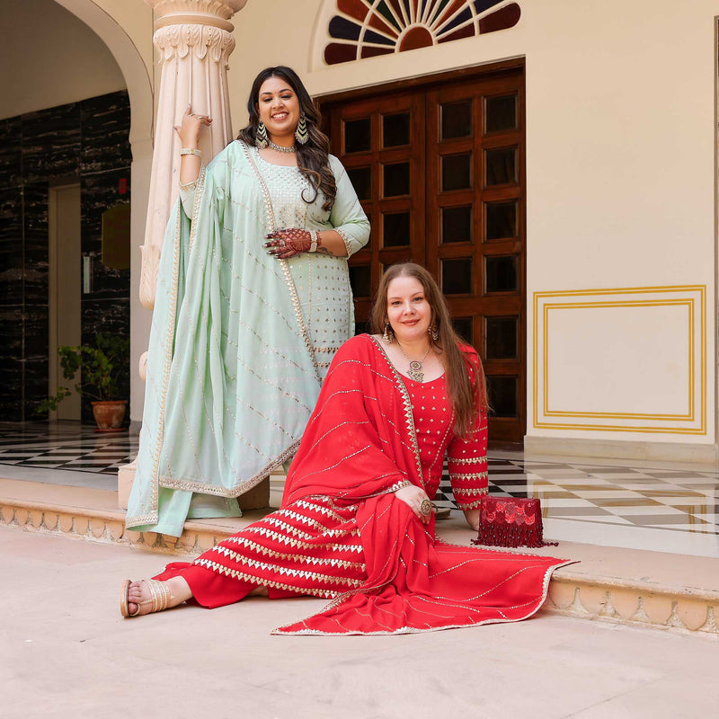 Radiant Red Gota Georgette Suit Set