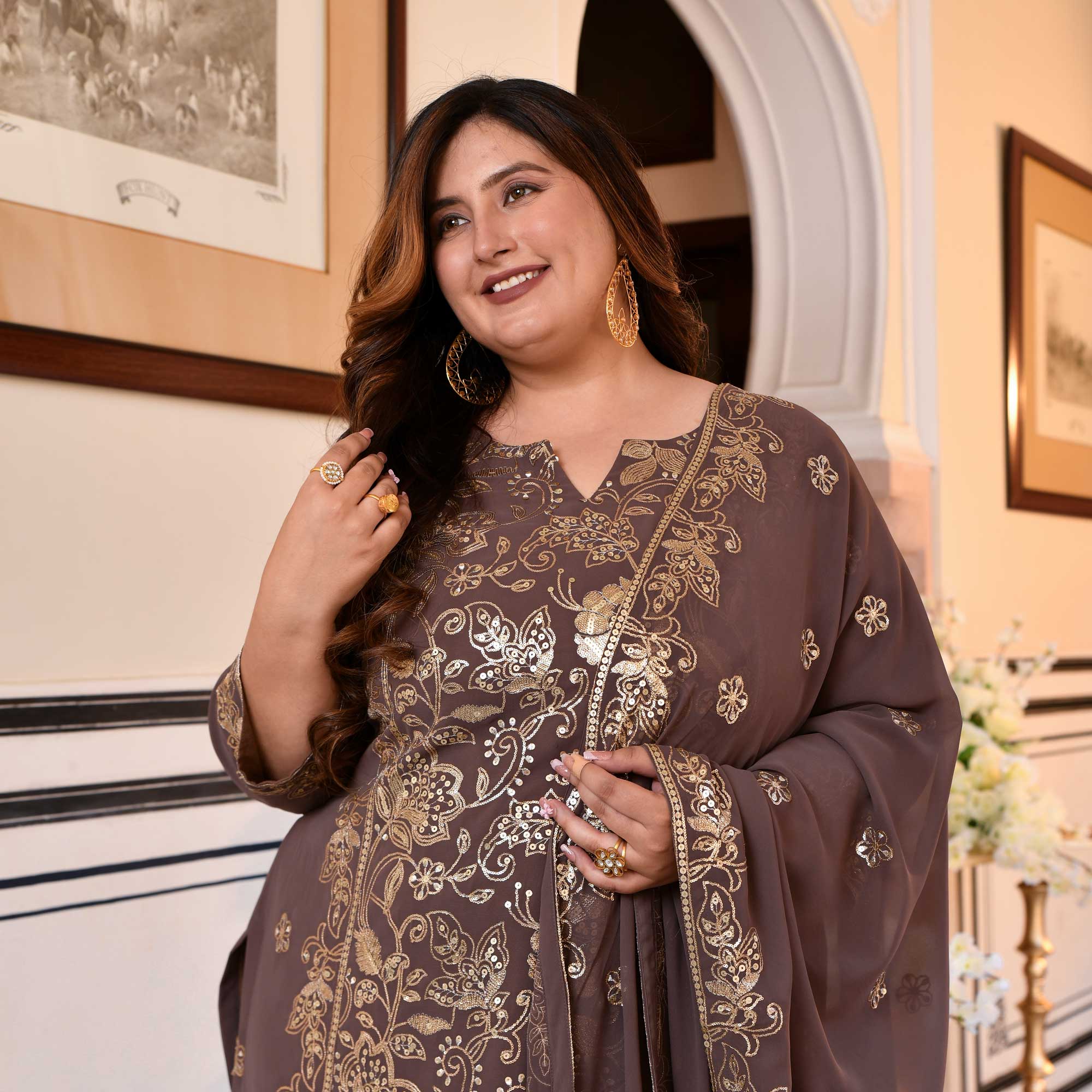 Ishani- Brown Embroidered Suit Set