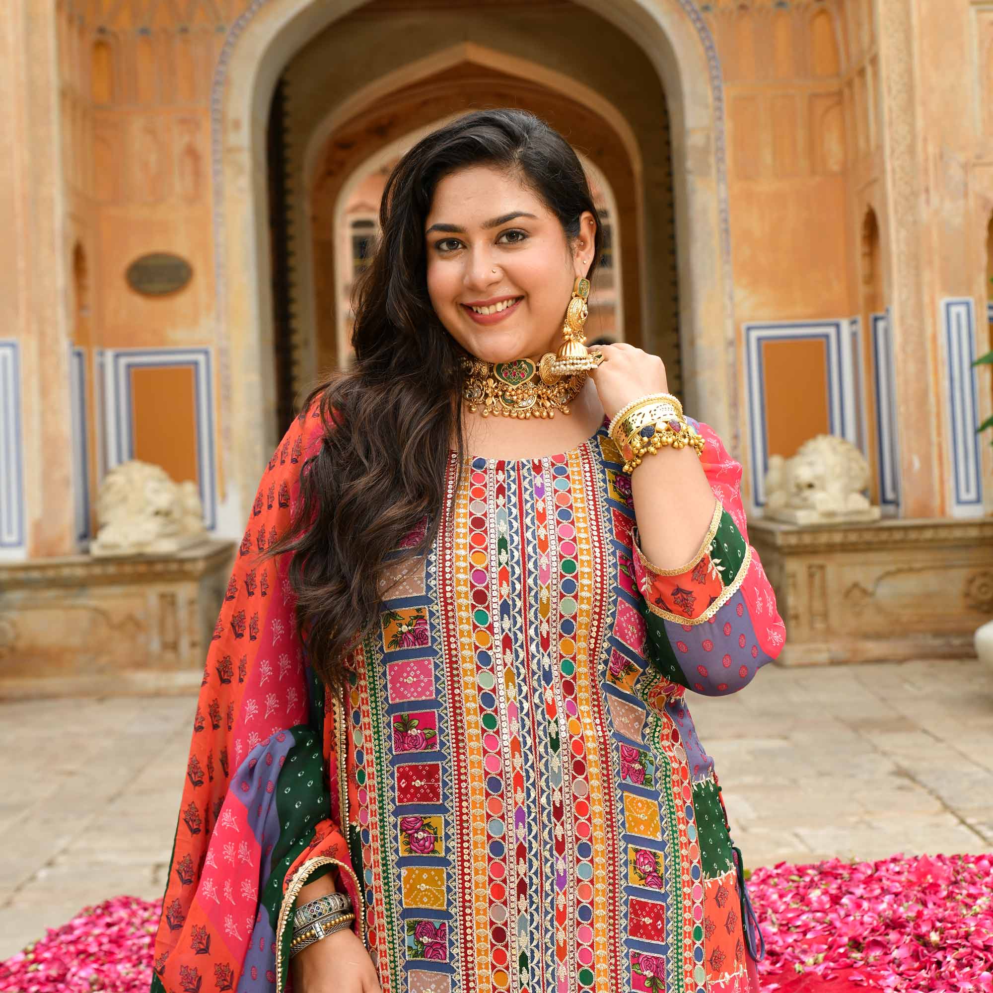 Pitara- Multicolour Modern Fusion Printed Zari Embroidered Lehenga Set