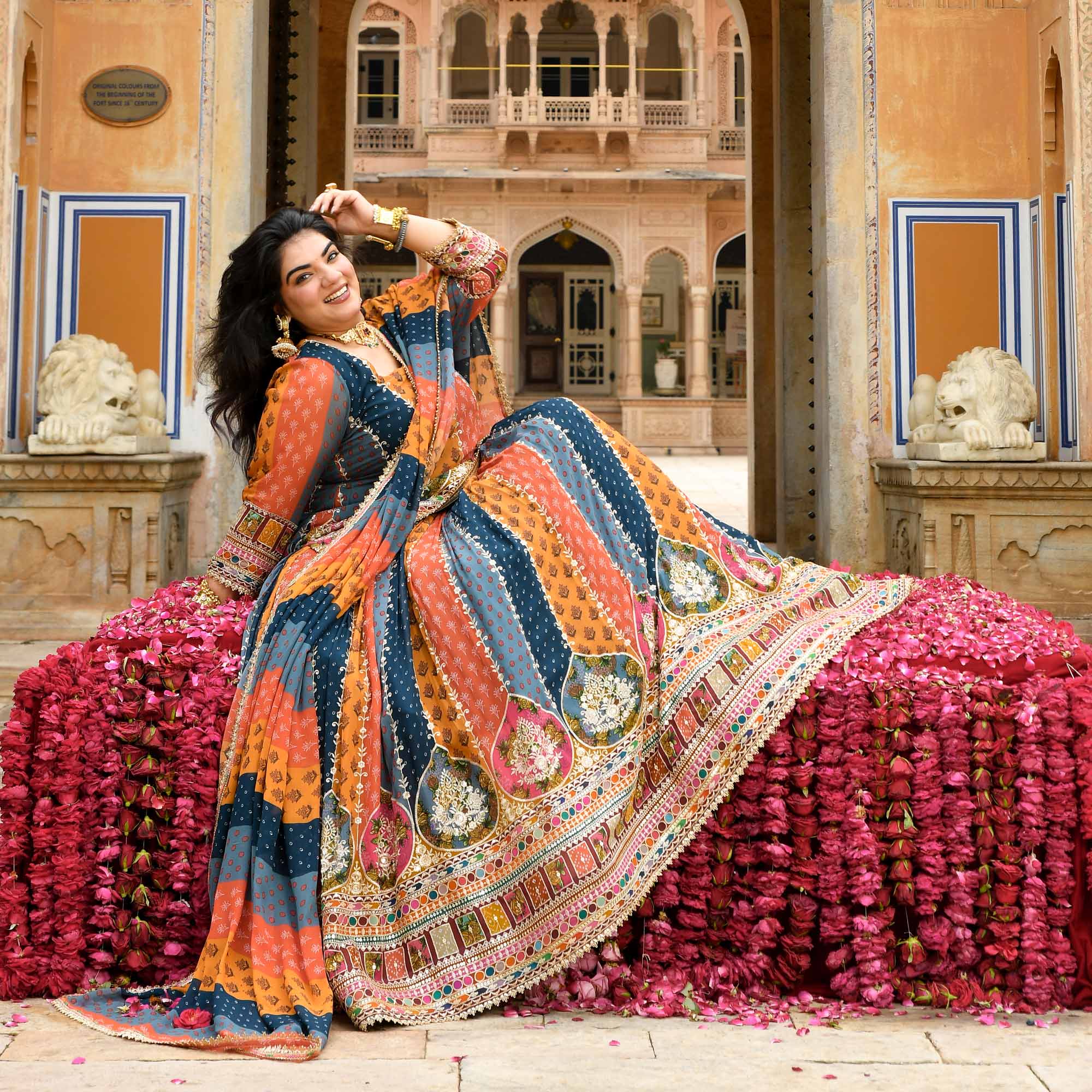 Rajkumari- Multicolour Modern Fusion Printed Zari Embroidered Lehenga Set