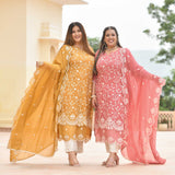 Ivory Spice & Gold Radiance Thread Embroidered Organza Suit Set