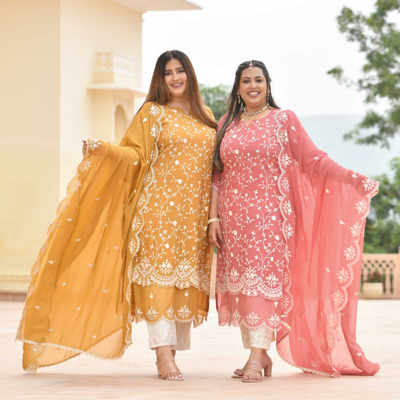 Ivory Spice & Gold Radiance Thread Embroidered Organza Suit Set