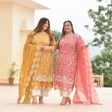 Ivory Spice & Gold Radiance Thread Embroidered Organza Suit Set