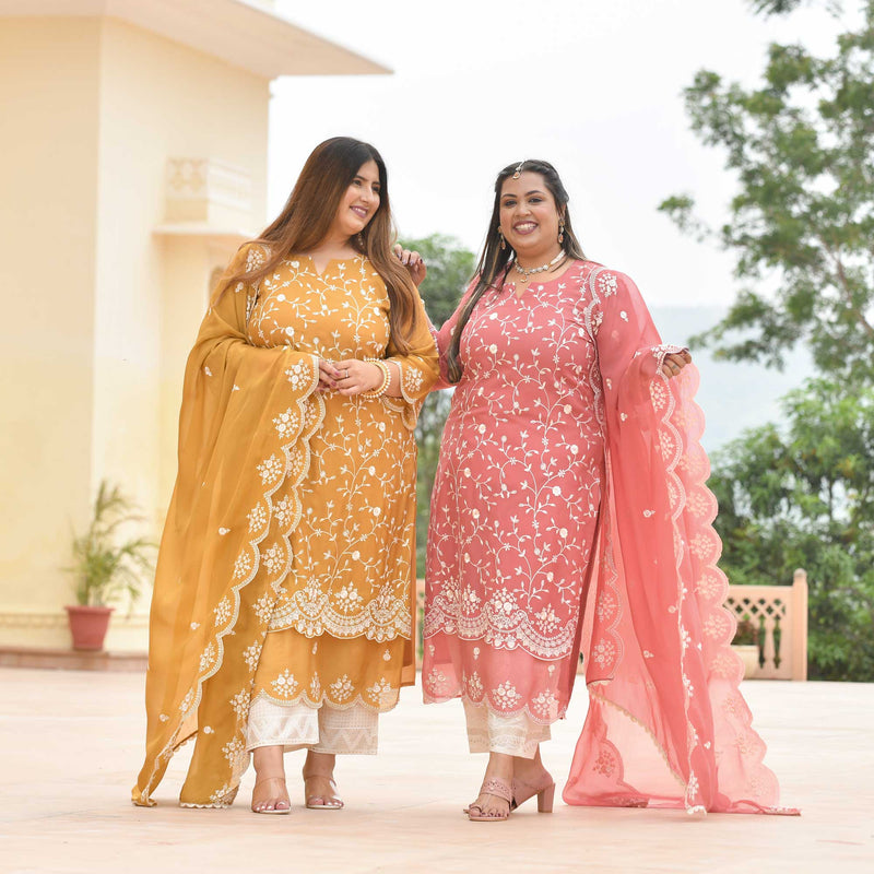 Ivory Spice & Gold Radiance Thread Embroidered Organza Suit Set