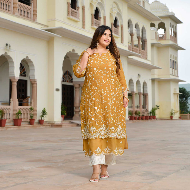 Ivory Spice & Gold Radiance Thread Embroidered Organza Suit Set