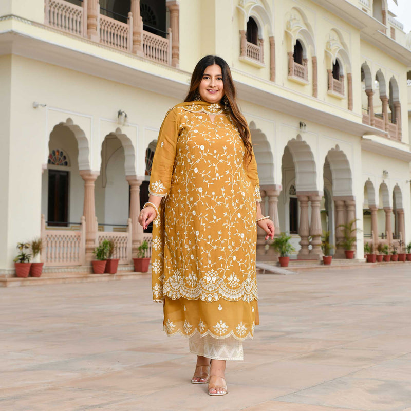 Ivory Spice & Gold Radiance Thread Embroidered Organza Suit Set